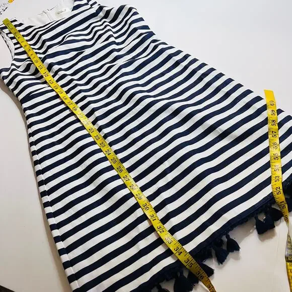 Eliza J Linen Blend Striped Tassel Hem Dress Size 6 NEW Blue White - Picture 9 of 10